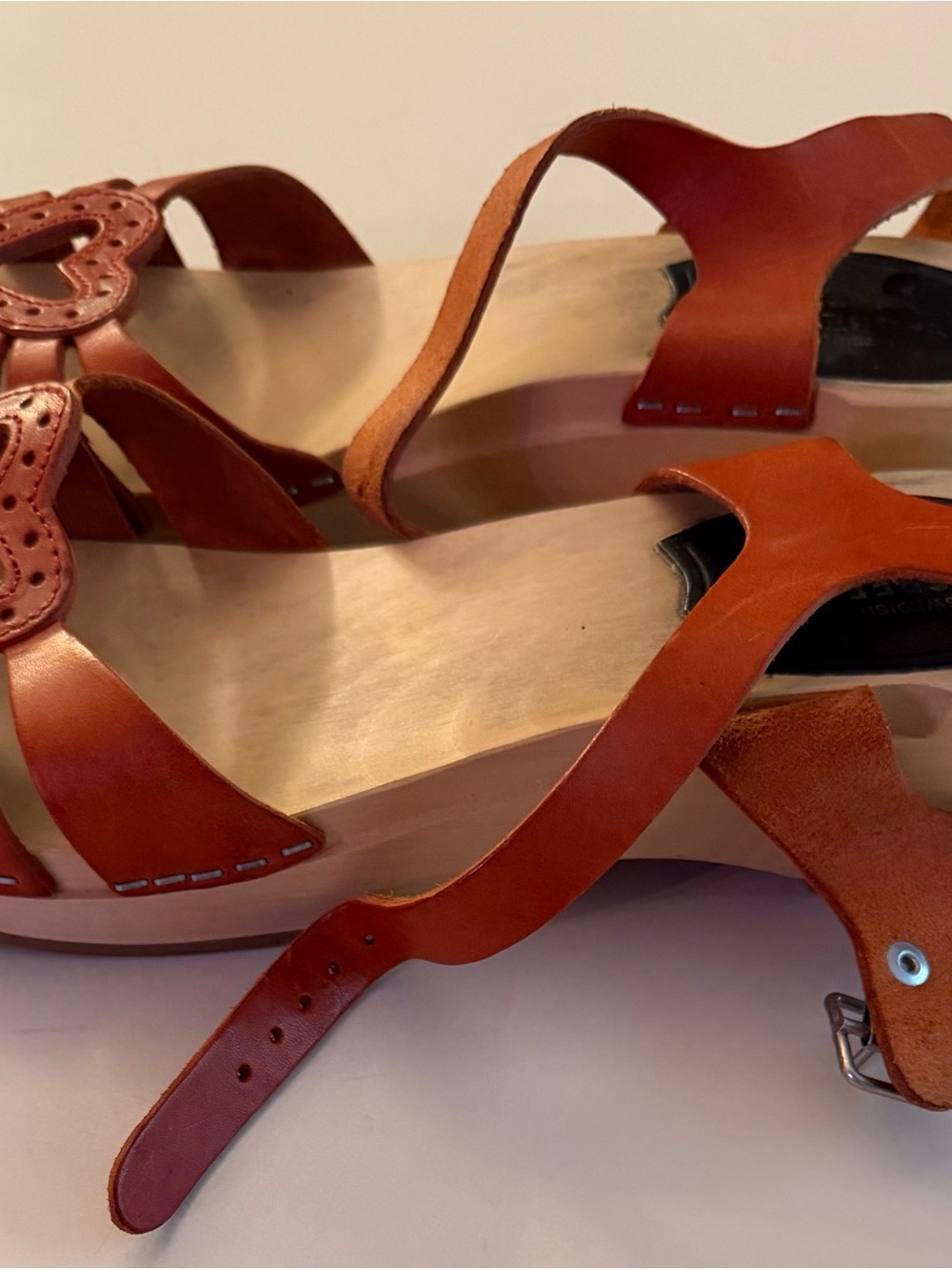 Women’s Red Heart-Strap Swedish Hasbeens Leather Sandals - Picture 2 of 10